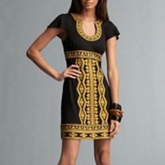 INC International Concepts Dresses & Skirts - INC Embroidered Sleeveless Black Gold Mini Dress Size LP